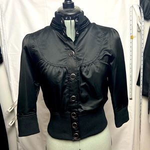 90’s Black Satin Jacket Fitted Petite 3/4 Sleeve